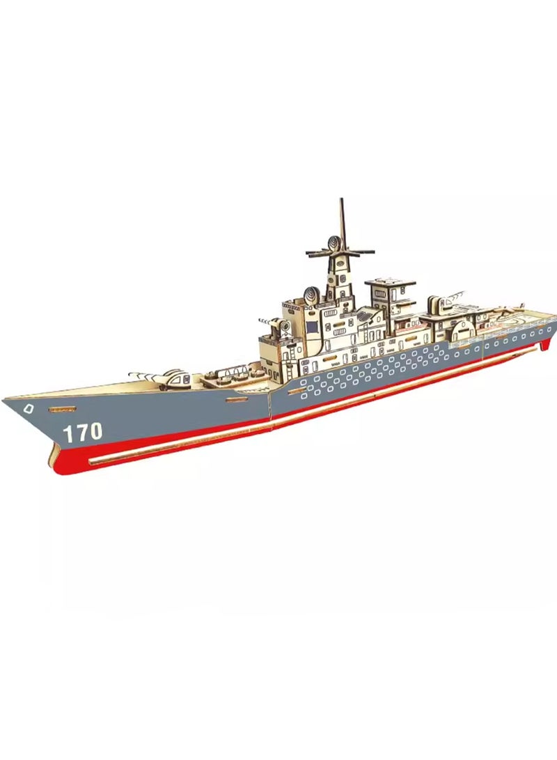 Children's 3D Wooden Model Puzzle Military Building Block Assembly Toys(Lanzhou Ship 82Pcs) - Image 1